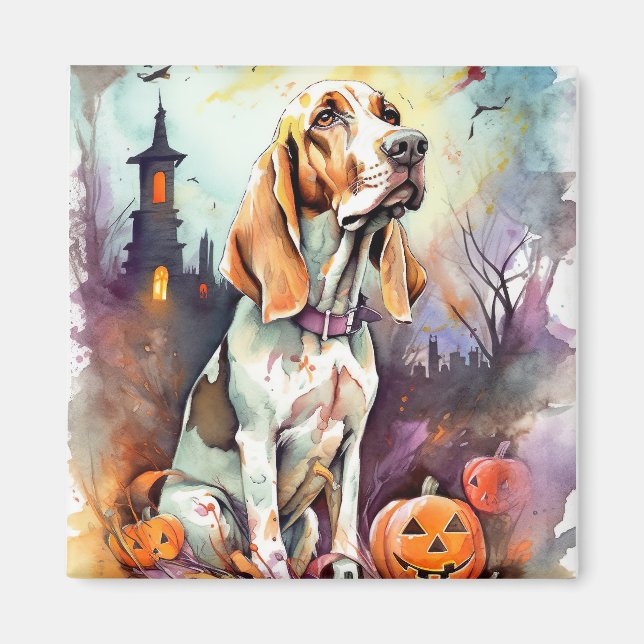Halloween Basset Hound With Pumpkins Scary Magnet (Front)