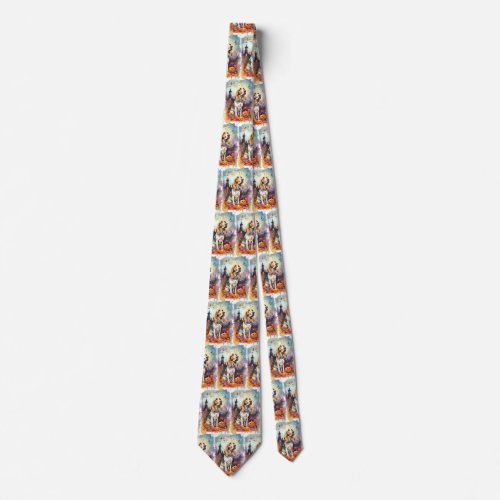 Halloween Basset Hound With Pumpkins Scary Neck Tie