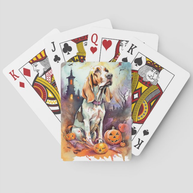 Halloween Basset Hound With Pumpkins Scary Poker Cards (Back)
