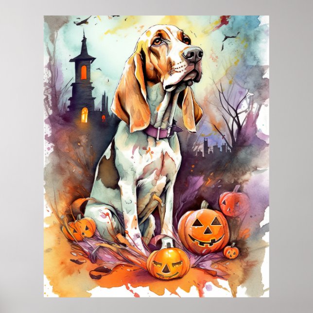 Halloween Basset Hound With Pumpkins Scary Poster (Front)