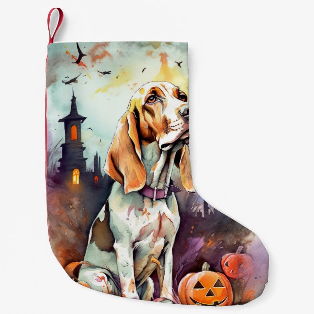 Halloween Basset Hound With Pumpkins Scary  Small Christmas Stocking (Front)