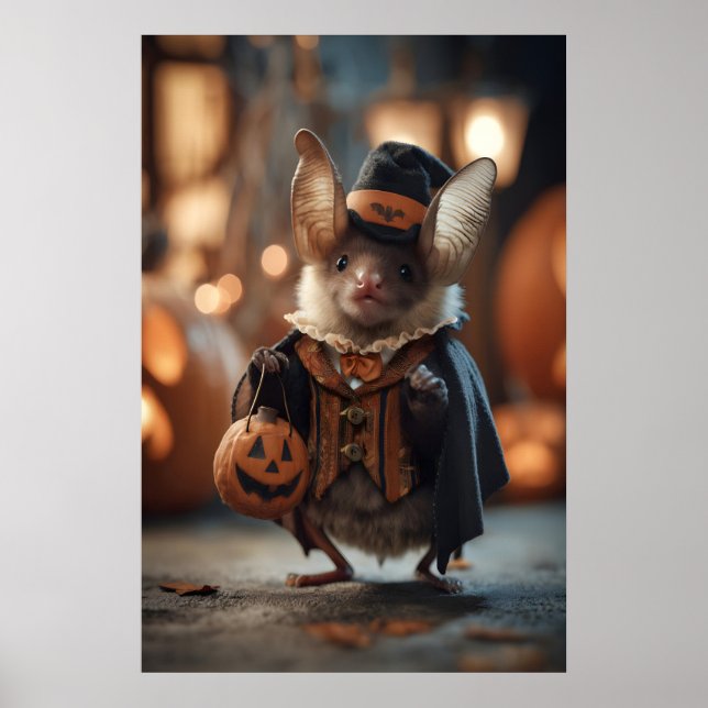 Halloween Bat Art Print Whimsical Costume, Pumpkin (Front)