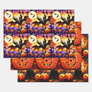 Halloween Bat Black Cat Jack-o-Lantern Decoupage Wrapping Paper Sheets