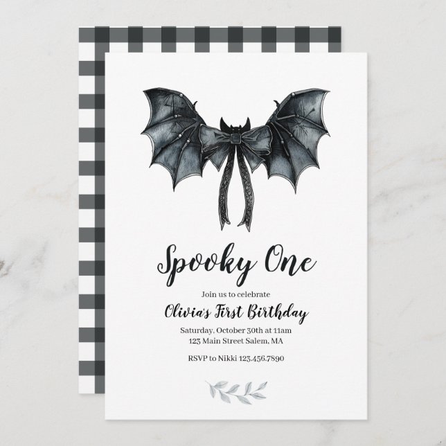 Halloween Bat Bow Spooky One 1st Birthday Invitation (Front/Back)