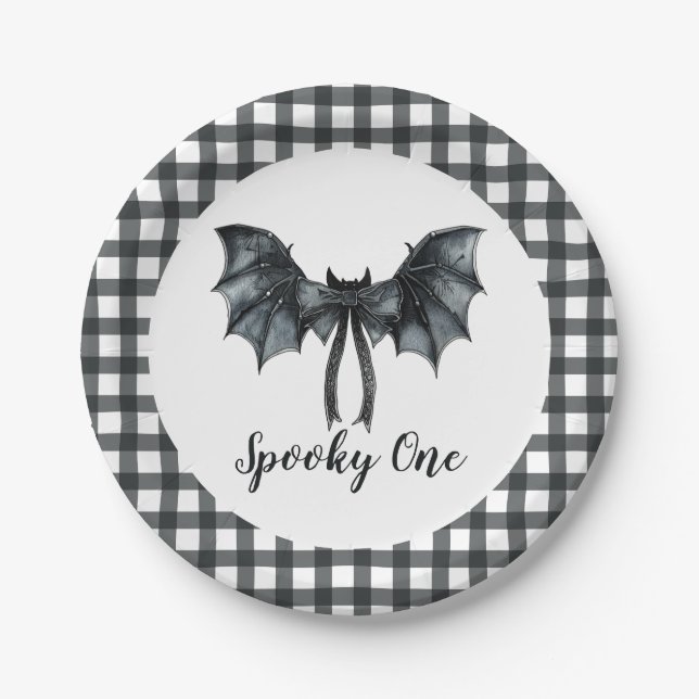 Halloween Bat Bow Spooky One 1st Birthday Paper Plates (Front)