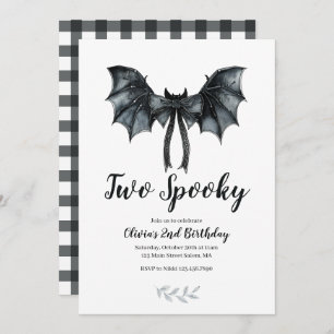 Halloween Bat Bow Two Spooky 2nd Birthday Invitation