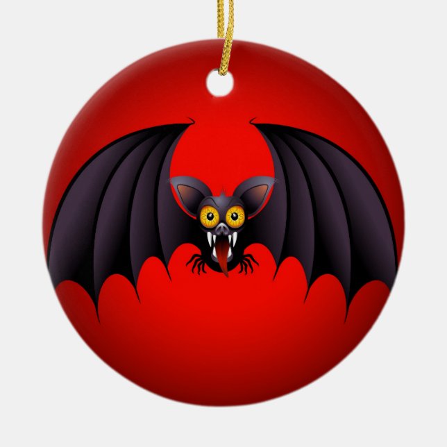 Halloween Bat Cartoon Ceramic Ornament (Front)