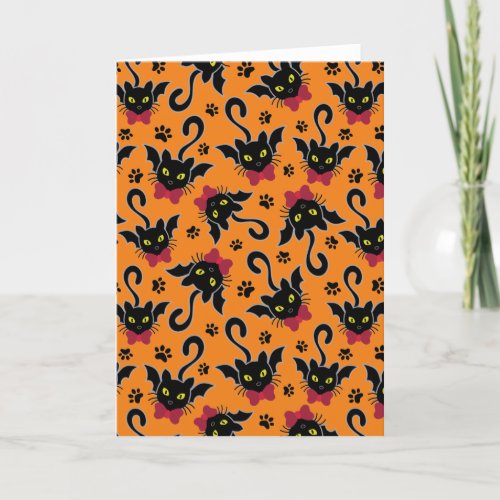 Halloween bat cats pattern holiday card