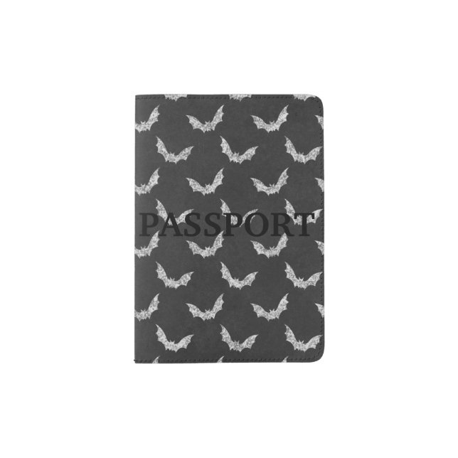 Halloween Bat Chalkboard Pattern Passport Holder (Front)