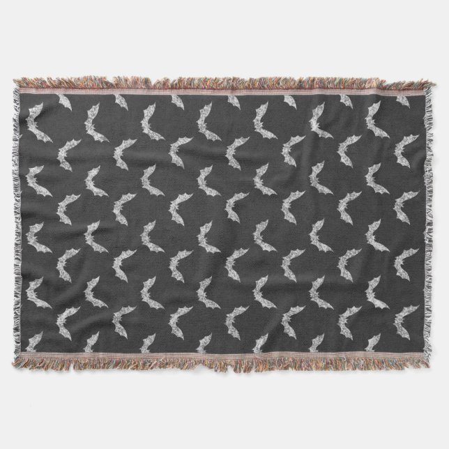 Halloween Bat Chalkboard Pattern Throw Blanket (Front)