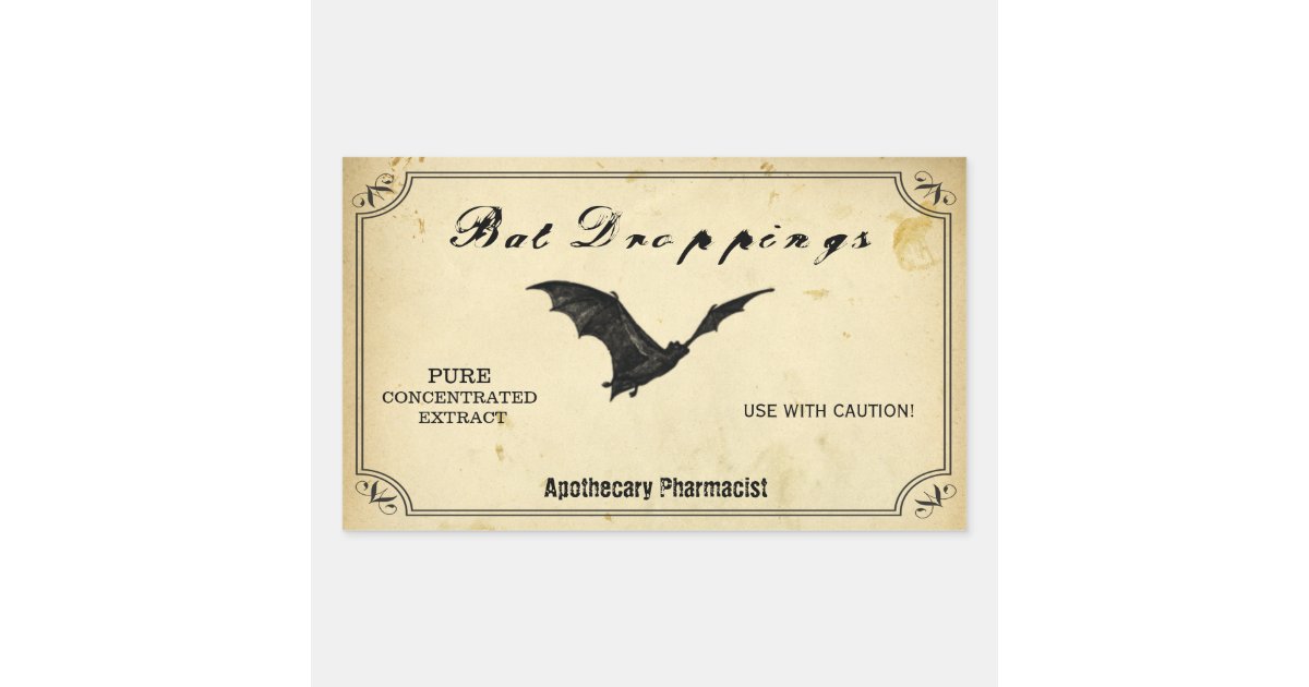 Halloween Bat Droppings Apothecary Caution Bats Rectangular Sticker ...