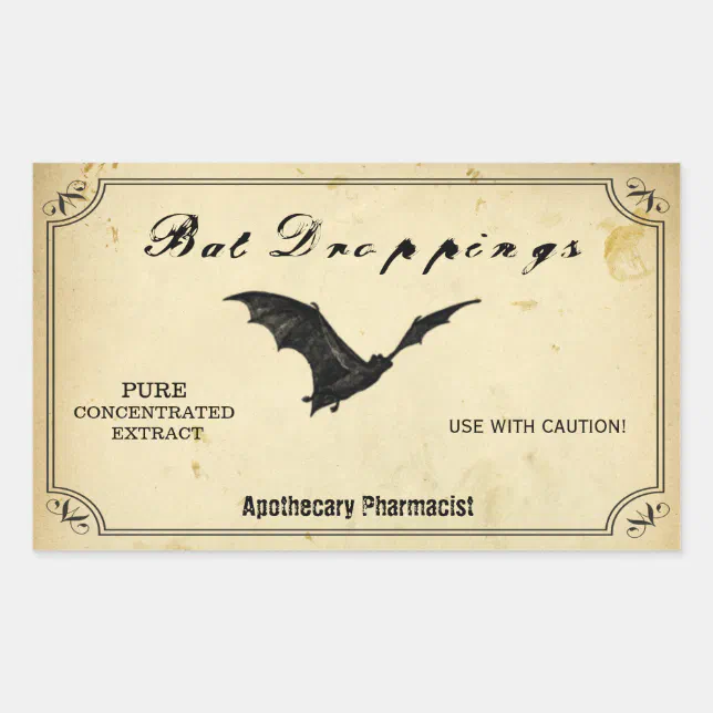 Halloween Bat Droppings Apothecary Caution Bats Rectangular Sticker ...