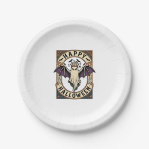 Halloween Bat Ghost Vintage Engraving Shirt_1 Paper Plates