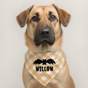 Halloween Bat Gingham Pet Bandana Collar