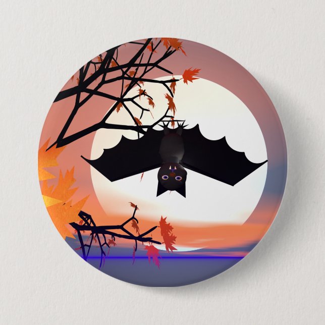 Halloween Bat in Tree Button (Front)