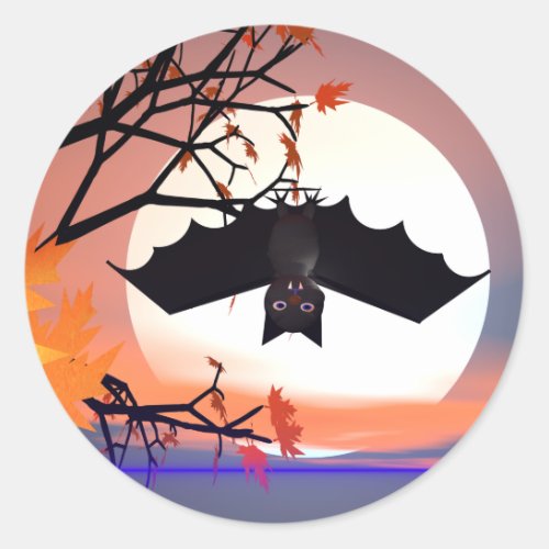 Halloween Bat in Tree Classic Round Sticker