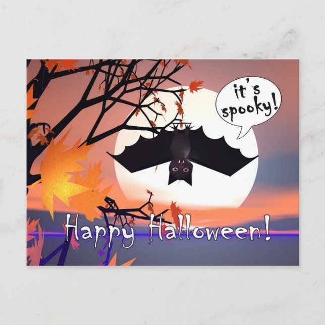 Halloween Bat in Tree Postcard (Front)