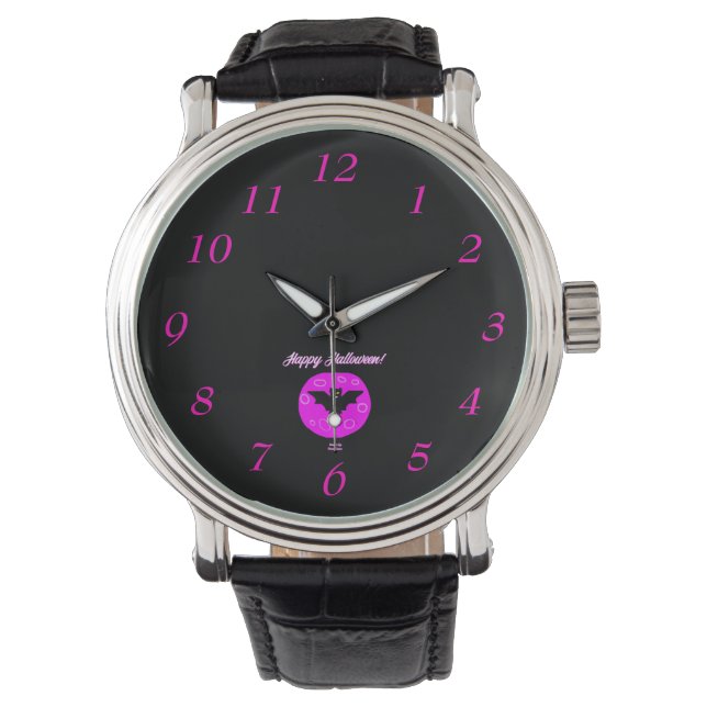 Halloween Bat Men's Black Vintage Leather Watch (Front)