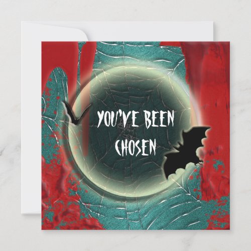 Halloween bat moon red black blue invitation