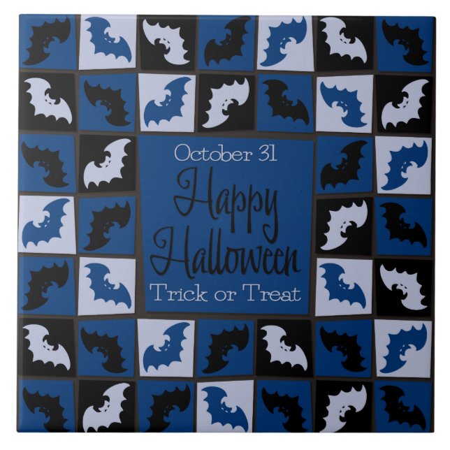 Halloween bat mosaic ceramic tile (Front)