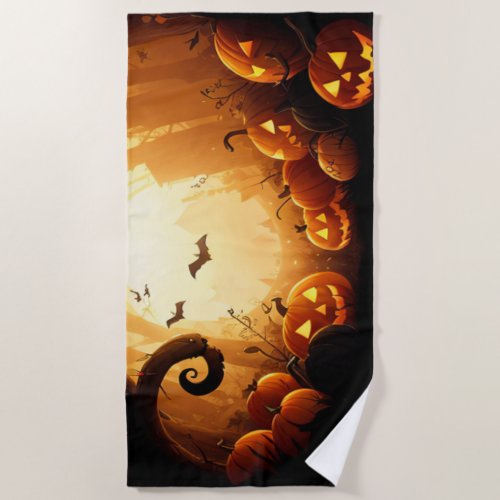 HalloweenBatPumpkinFall  Beach Towel