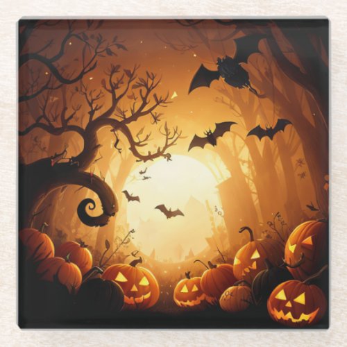 HalloweenBatPumpkinFall  Glass Coaster