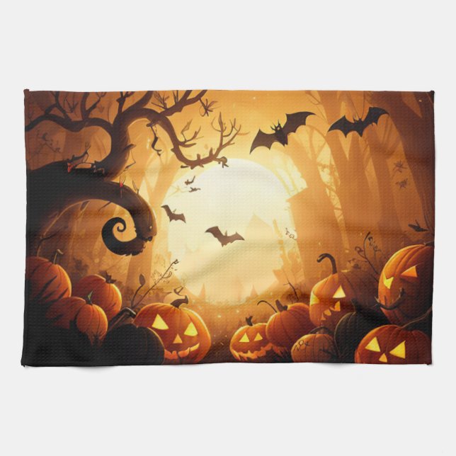 Halloween/Bat/Pumpkin/Fall  Kitchen Towel (Horizontal)