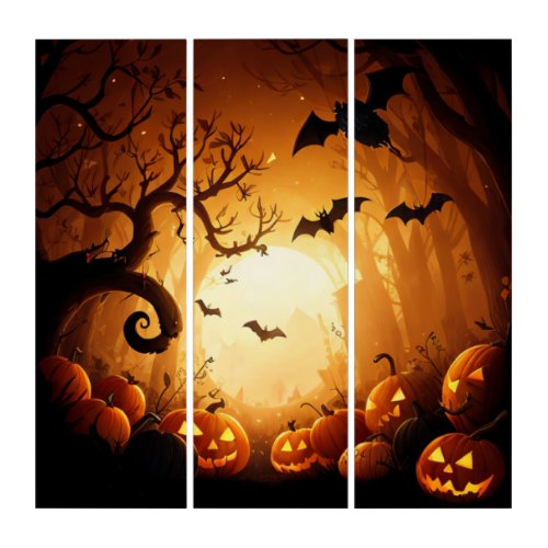 HalloweenBatPumpkinFall  Triptych