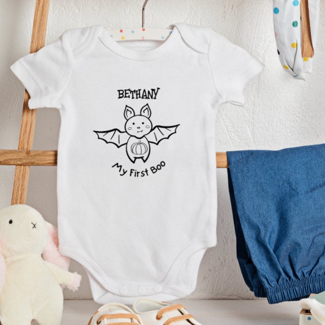 🦇 Halloween Bat & Pumpkin My First Boo! Baby Bodysuit (Creator Uploaded)