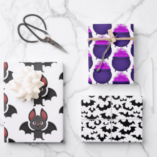 Halloween Bat Purple Wrapping Paper Sheets