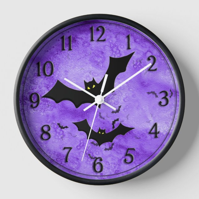 Halloween: Bat Silhouettes Purple Grunge Clock (Front)