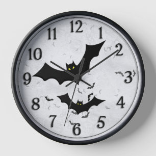 Halloween: Bat Silhouettes White Grunge BG Clock