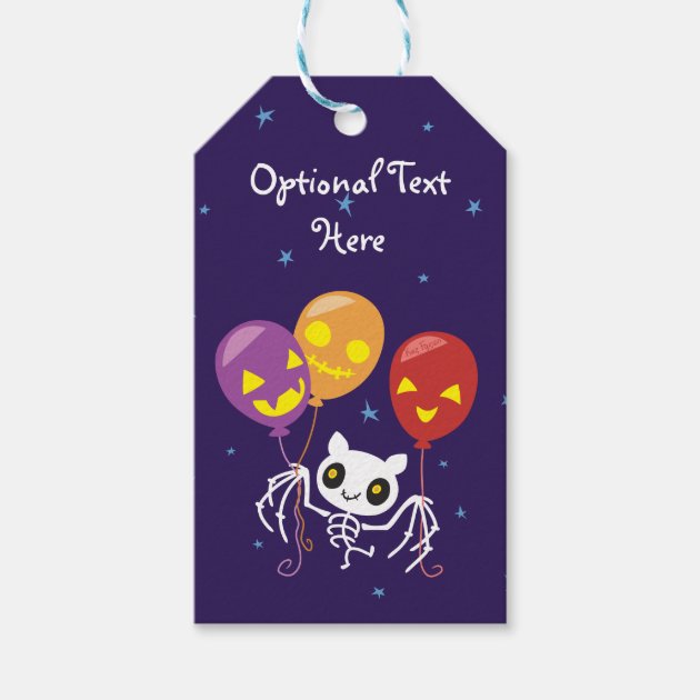 Halloween Bat Skeleton Flying With Balloons Gift Tags