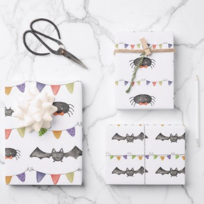 Halloween Bat Spider Pattern Wrapping Paper