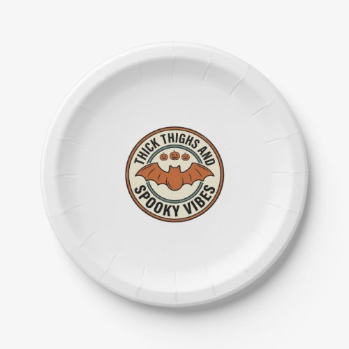 Halloween Bat Thick Thighs Spooky Vibes Vintage_1 Paper Plates
