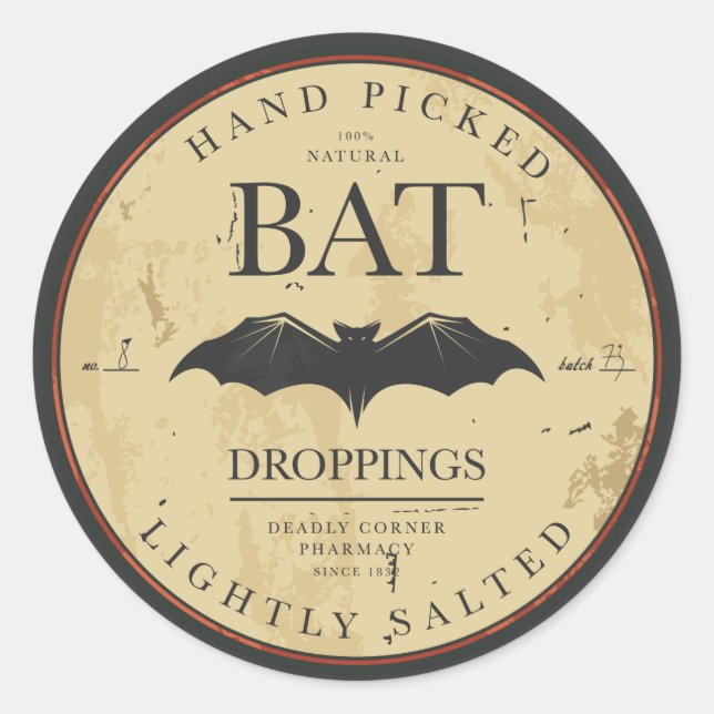 Halloween Bat Vintage Label Stickers (Front)