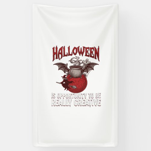 Halloween Bat Winged Cauldron Flying Witch Ghost Banner