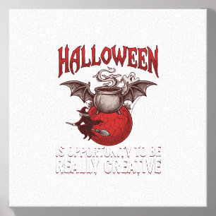 Halloween Bat Winged Cauldron Flying Witch Ghost Canvas Photo Tile