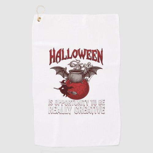 Halloween Bat Winged Cauldron Flying Witch Ghost Golf Towel