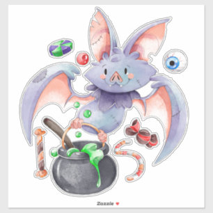 Halloween Bat with Cauldron Eyeballs and Candy Sticker