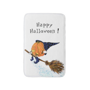 Halloween Bath Mat Witch Pumpkin Flying Broom