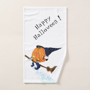 Halloween Bath Towels Witch Pumpkin Flying Broom