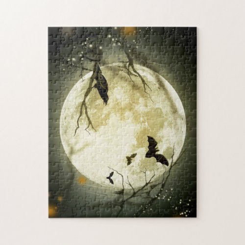 Halloween Bats and Birds Moon Jigsaw Puzzle