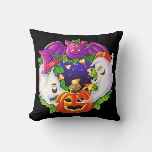 Halloween Bats And Ghosts Throw Pillow (Front)