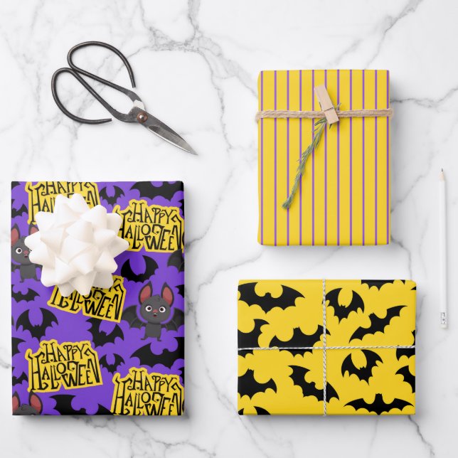 Halloween Bats and Lettering  Wrapping Paper Sheets (Front)