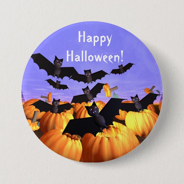Halloween Bats and Pumpkins Button (Front)