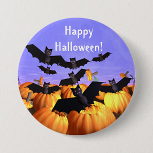 Halloween Bats and Pumpkins Button