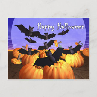 Halloween Bats and Pumpkins Postcard