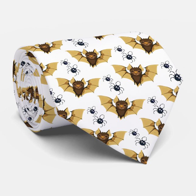 Halloween Bats and Spiders Neck Tie (Rolled)