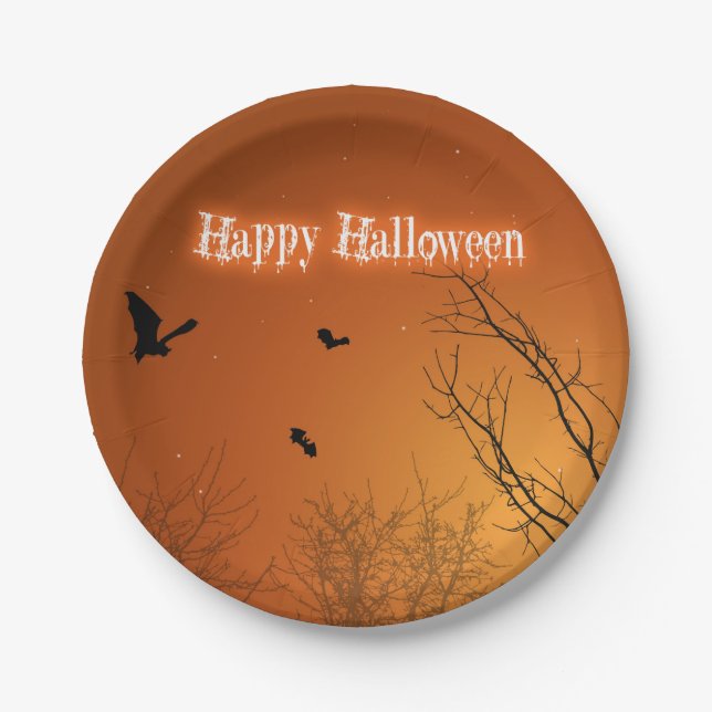 Halloween Bats and Trees Paper Plates (Front)